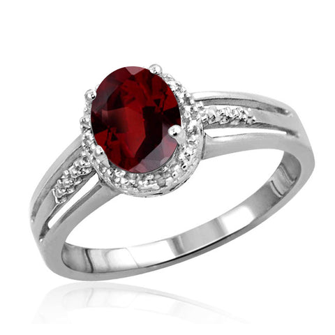 JewelonFire 1 1/2 Carat T.G.W. Garnet And White Diamond Accent Sterling Silver Ring - Assorted Colors