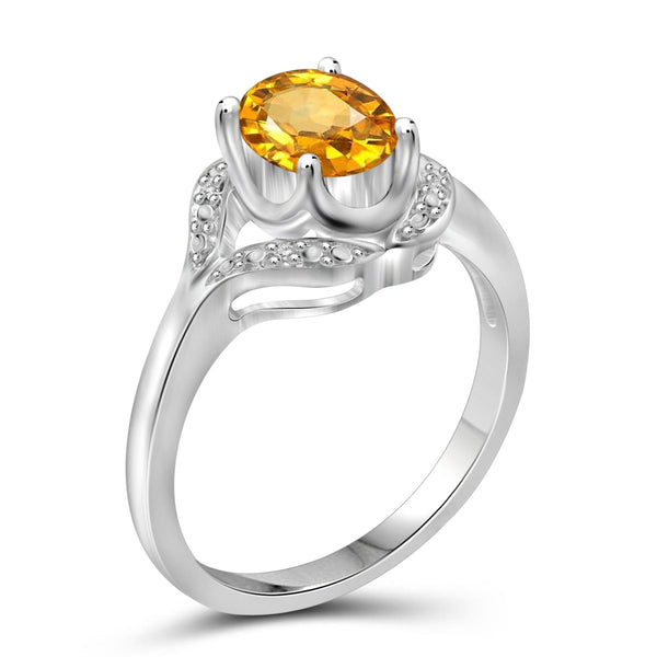 JewelonFire 1.00 Carat T.G.W. Citrine And White Diamond Accent Sterling Silver Ring - Assorted Colors