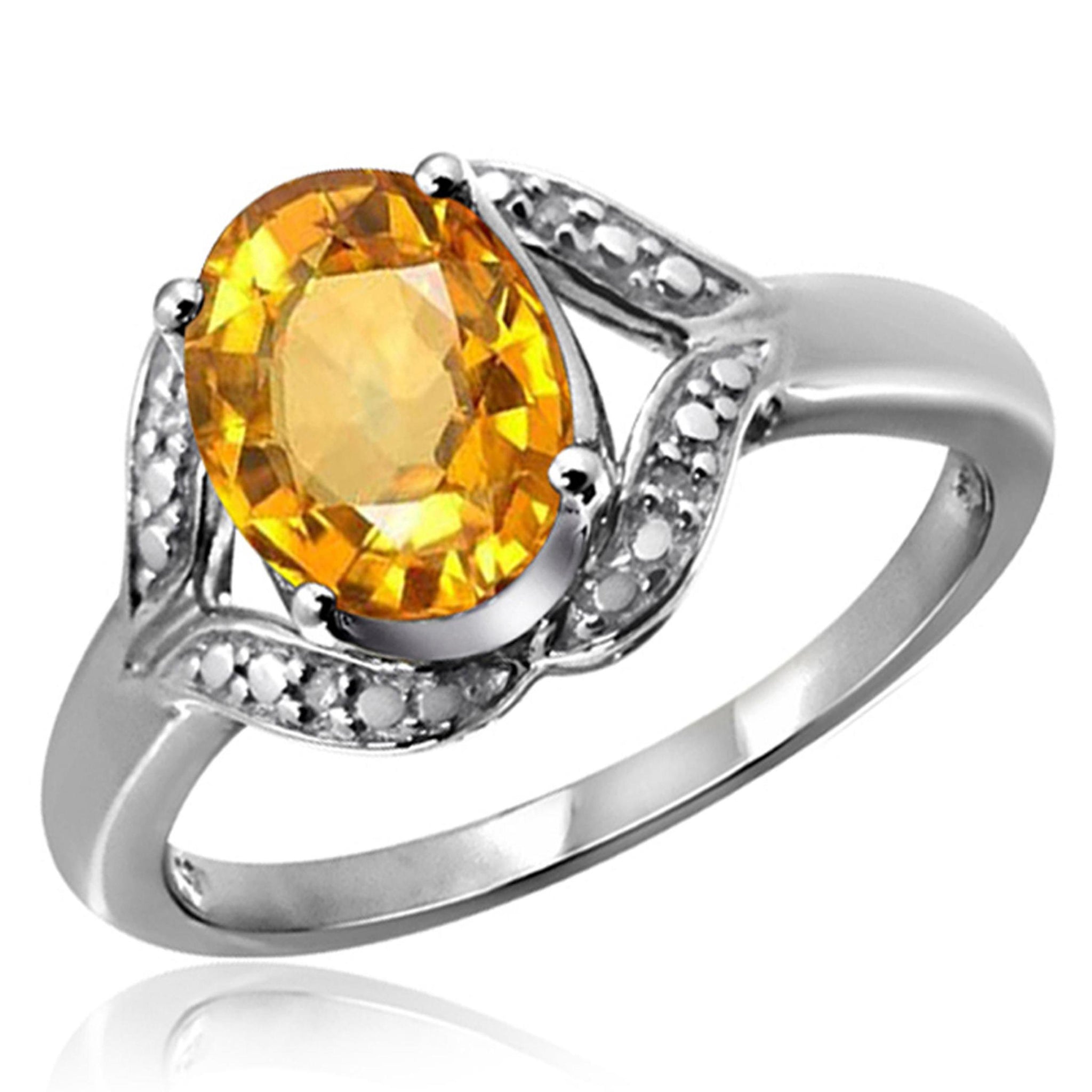 JewelonFire 1.00 Carat T.G.W. Citrine And White Diamond Accent Sterling Silver Ring - Assorted Colors