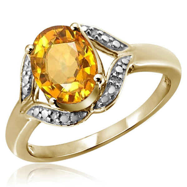 JewelonFire 1.00 Carat T.G.W. Citrine And White Diamond Accent Sterling Silver Ring - Assorted Colors