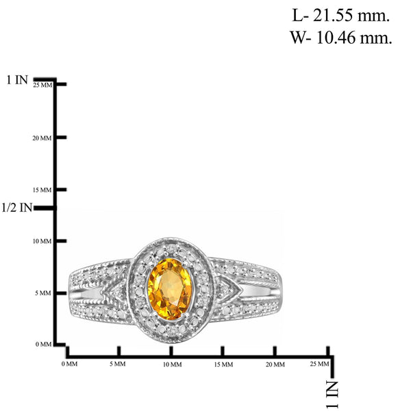 JewelonFire 1/2 Carat T.G.W. Citrine And 1/20 Carat T.W. White Diamond Sterling Silver Ring - Assorted Colors