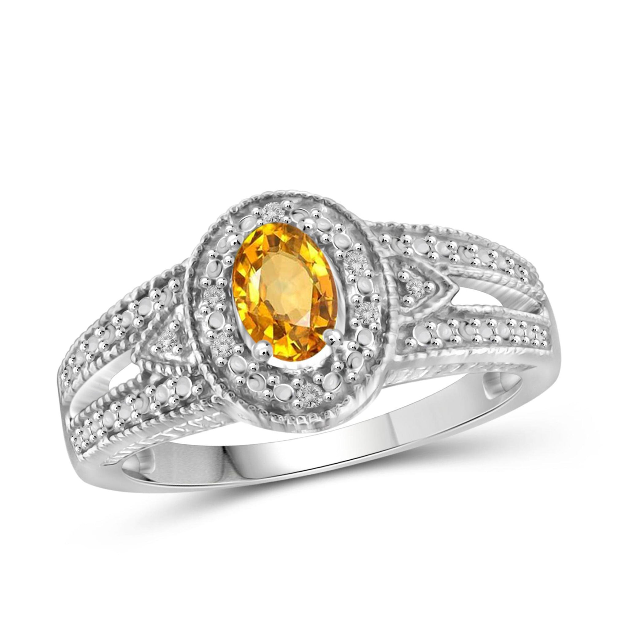 JewelonFire 1/2 Carat T.G.W. Citrine And 1/20 Carat T.W. White Diamond Sterling Silver Ring - Assorted Colors