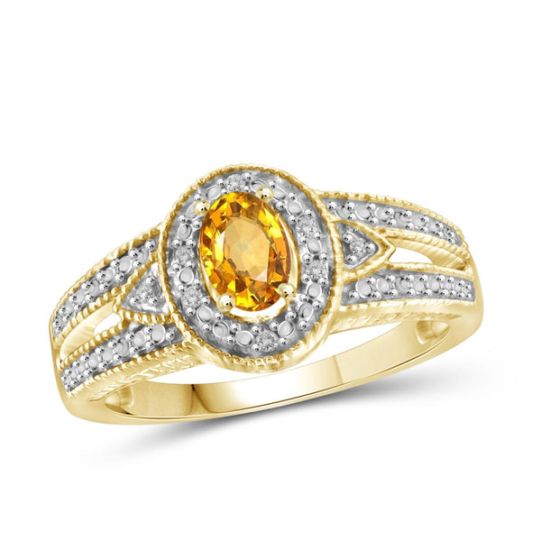 JewelonFire 1/2 Carat T.G.W. Citrine And 1/20 Carat T.W. White Diamond Sterling Silver Ring - Assorted Colors