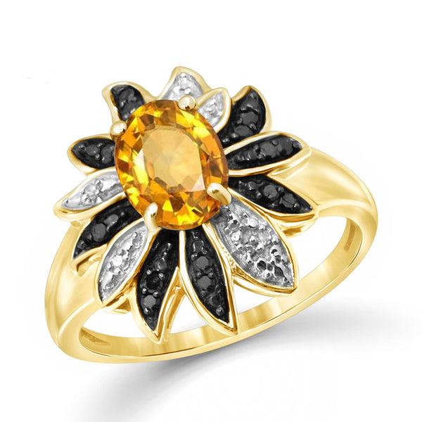 JewelonFire 1.00 Carat T.G.W. Citrine And 1/10 Carat T.W. Black & White Diamond Sterling Silver Ring - Assorted Colors