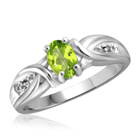 JewelonFire 1/2 Carat T.G.W. Peridot And White Diamond Accent Sterling Silver Ring - Assorted Colors