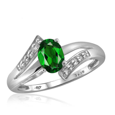 JewelonFire 0.80 Carat T.G.W. Chrome Diopside and 1/20 ctw White Diamond Sterling Silver Ring - Assorted Colors