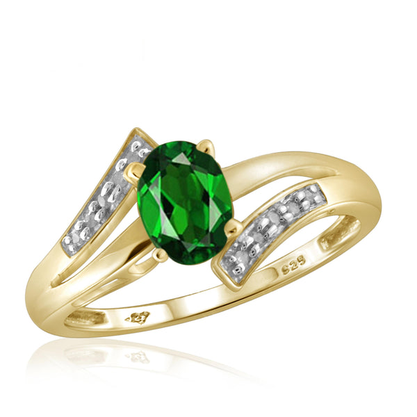 JewelonFire 0.80 Carat T.G.W. Chrome Diopside and 1/20 ctw White Diamond Sterling Silver Ring - Assorted Colors