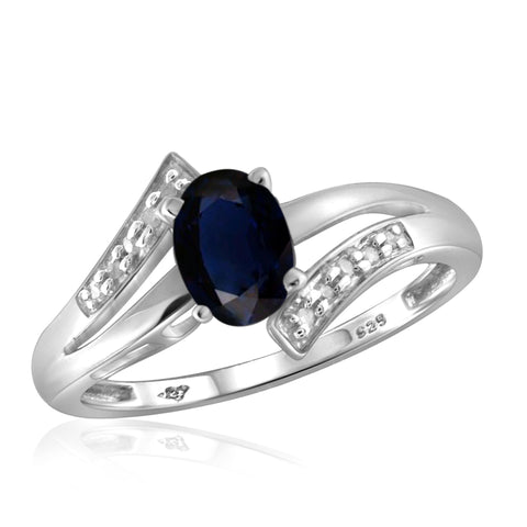 JewelonFire 1.00 Carat T.G.W. Sapphire and 1/20 ctw White Diamond Sterling Silver Ring - Assorted Colors