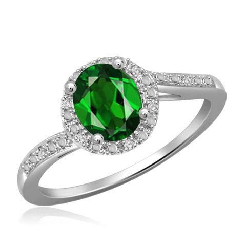 JewelonFire 0.80 Carat T.G.W. Chrome Diopside and 1/20 ctw White Diamond Sterling Silver Ring - Assorted Colors