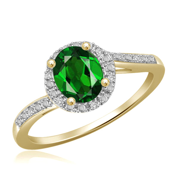 JewelonFire 0.80 Carat T.G.W. Chrome Diopside and 1/20 ctw White Diamond Sterling Silver Ring - Assorted Colors