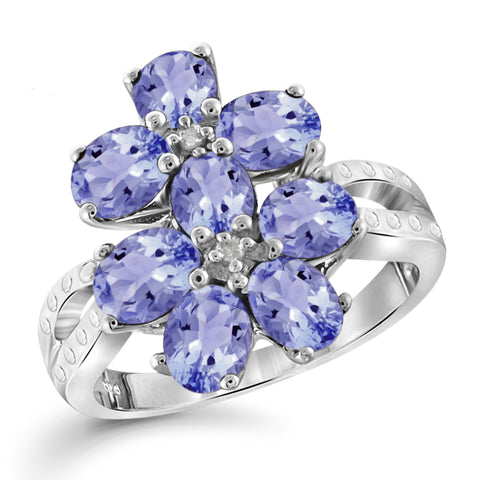 JewelonFire 1.90 Carat T.G.W. Tanzanite and White Diamond Accent Sterling Silver Ring - Assorted Colors