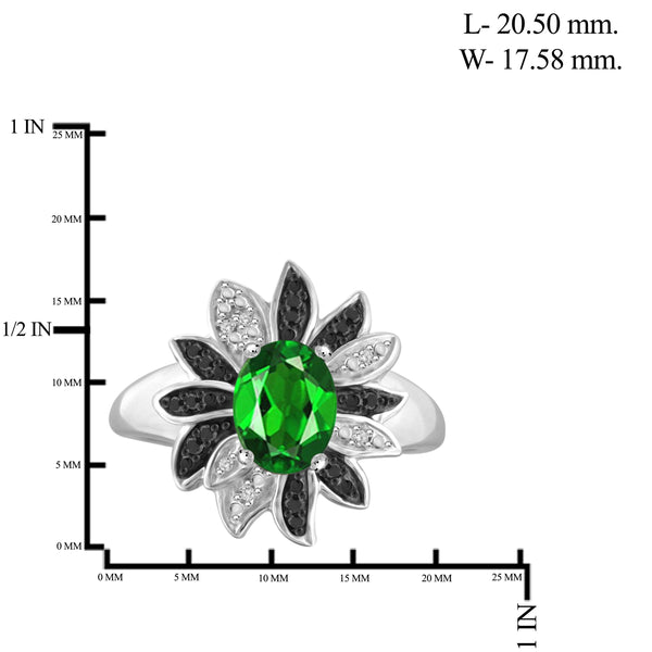 JewelonFire 1.15 Carat T.G.W. Chrome Diopside and 1/10 ctw Black and White Diamond Sterling Silver Ring - Assorted Colors