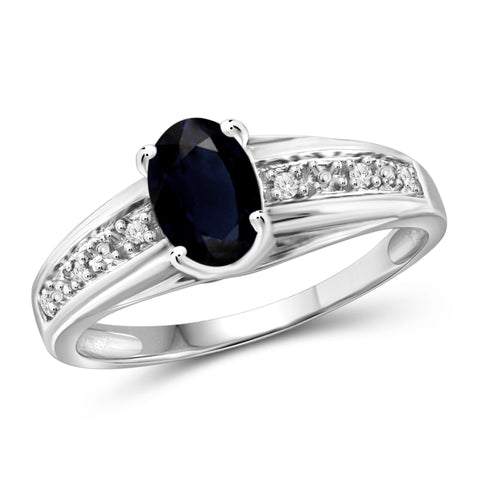 JewelonFire 1.00 Carat T.G.W. Sapphire and 1/20 ctw White Diamond Sterling Silver Ring - Assorted Colors