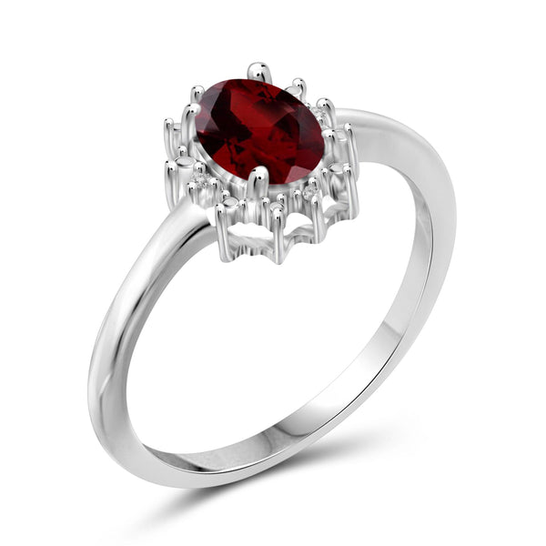 JewelonFire 1.00 Carat T.G.W. Garnet And White Diamond Accent Sterling Silver Ring - Assorted Colors