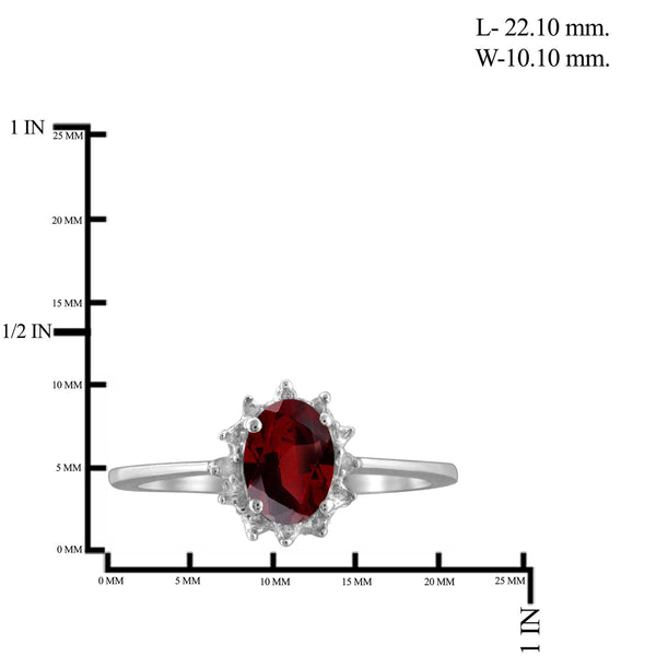 JewelonFire 1.00 Carat T.G.W. Garnet And White Diamond Accent Sterling Silver Ring - Assorted Colors