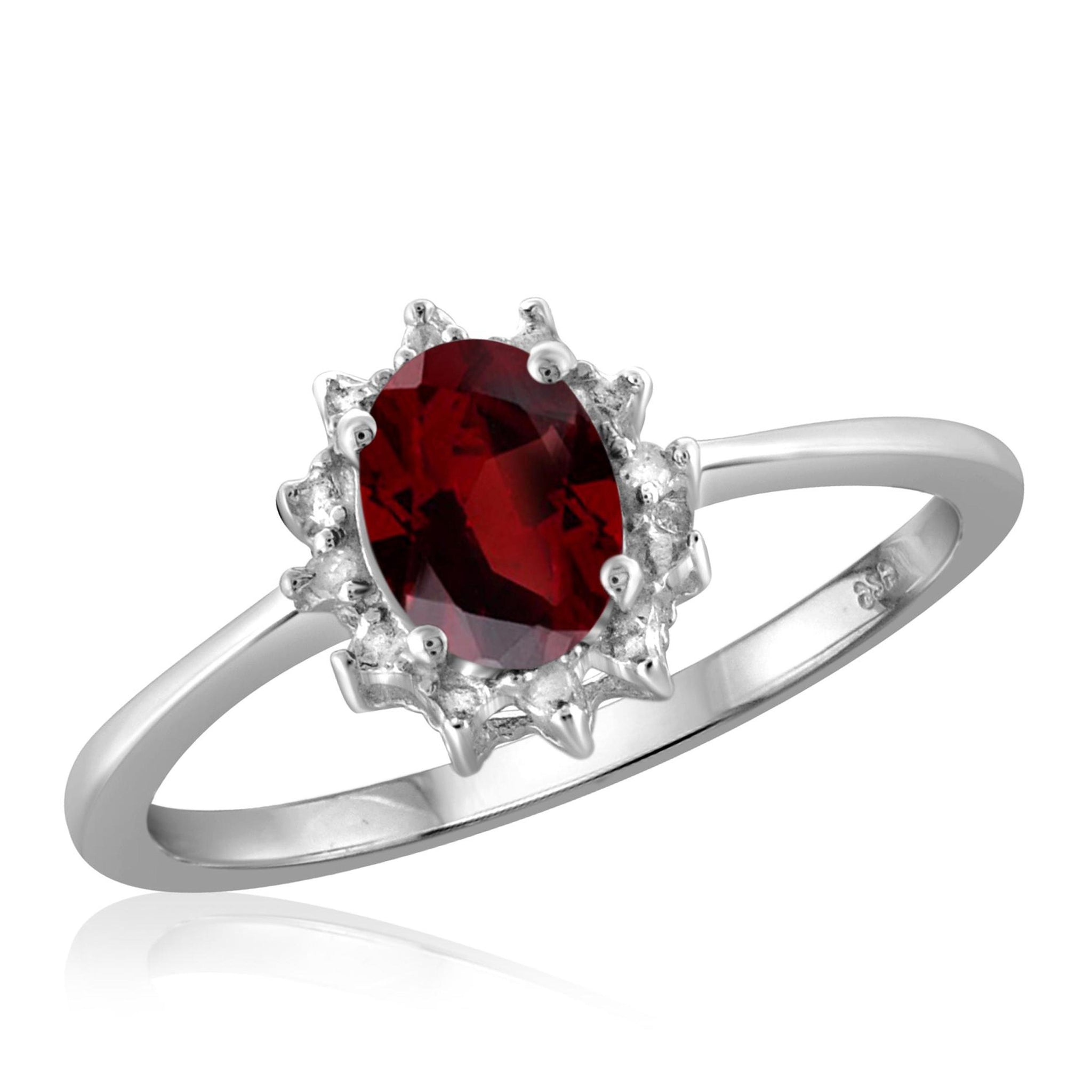 JewelonFire 1.00 Carat T.G.W. Garnet And White Diamond Accent Sterling Silver Ring - Assorted Colors