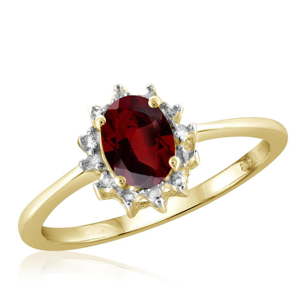 JewelonFire 1.00 Carat T.G.W. Garnet And White Diamond Accent Sterling Silver Ring - Assorted Colors