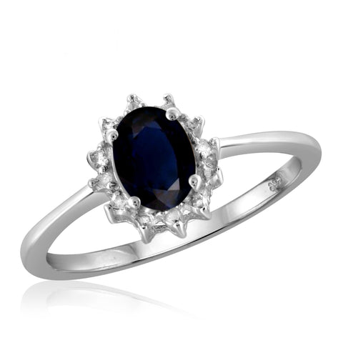 JewelonFire 1.00 Carat T.G.W. Sapphire and White Diamond Accent Sterling Silver Ring - Assorted Colors