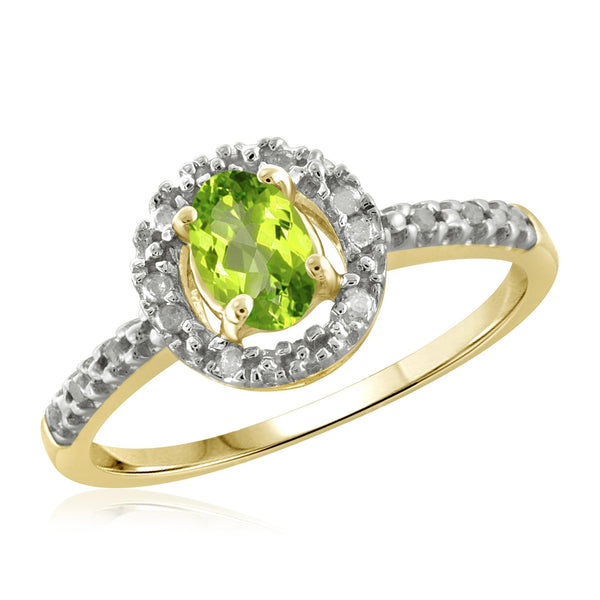 JewelonFire 1/2 Carat T.G.W. Peridot And 1/20 Carat T.W. White Diamond Sterling Silver Ring - Assorted Colors