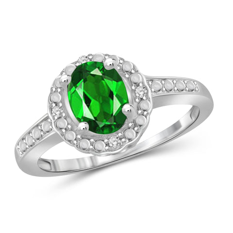 JewelonFire 1.15 Carat T.G.W. Chrome Diopside and 1/20 ctw White Diamond Sterling Silver Ring - Assorted Colors