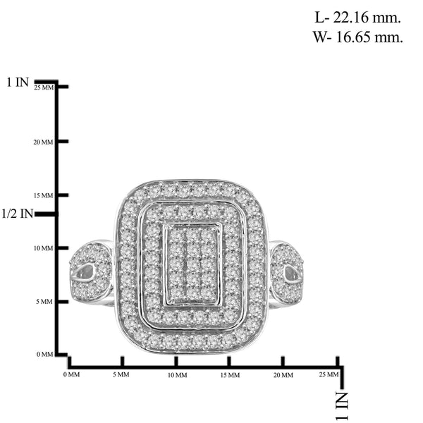 JewelonFire 1 Carat T.W. White Diamond Sterling Silver Dual Square Ring