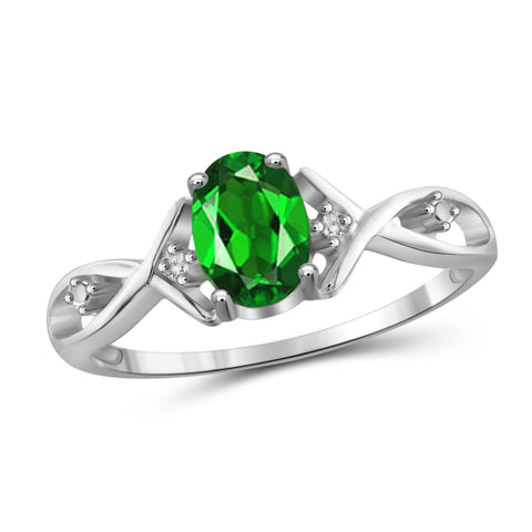 JewelonFire 0.80 Carat T.G.W. Chrome Diopside and White Diamond Accent Sterling Silver Ring - Assorted Colors