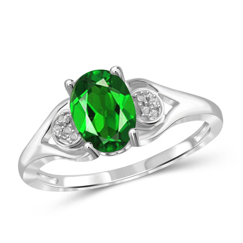 JewelonFire 1.15 Carat T.G.W. Chrome Diopside and White Diamond Accent Sterling Silver Ring - Assorted Colors