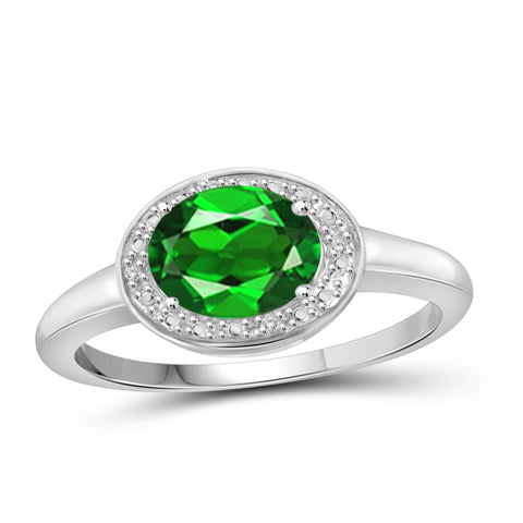 JewelonFire 1.15 Carat T.G.W. Chrome Diopside and White Diamond Accent Sterling Silver Ring - Assorted Colors