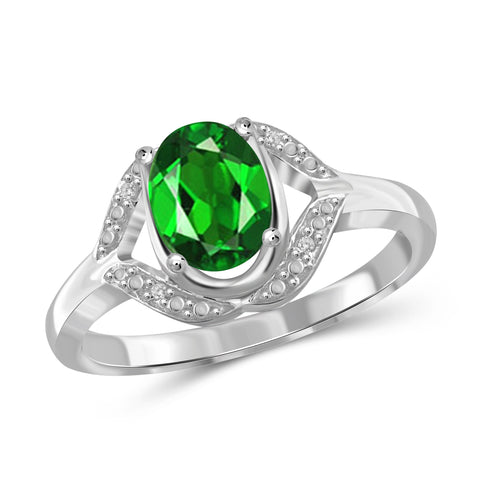 JewelonFire 1.15 Carat T.G.W. Chrome Diopside and White Diamond Accent Sterling Silver Ring - Assorted Colors