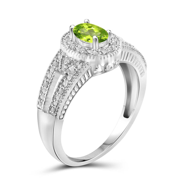 JewelonFire 1/2 Carat T.G.W. Peridot And 1/20 Carat T.W. White Diamond Sterling Silver Ring - Assorted Colors