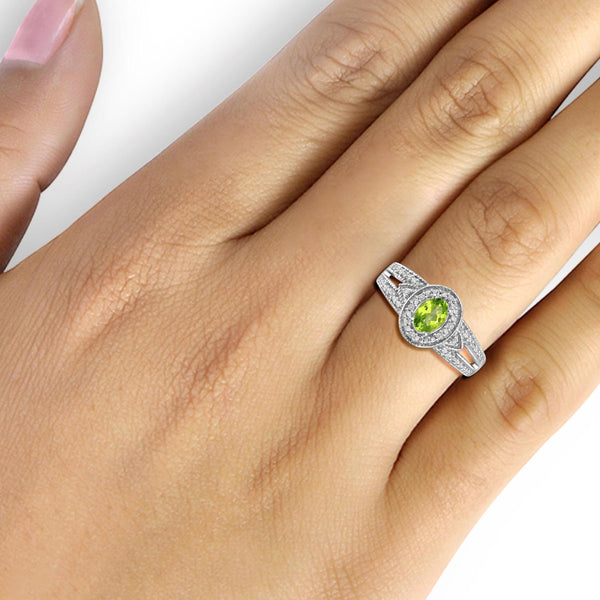 JewelonFire 1/2 Carat T.G.W. Peridot And 1/20 Carat T.W. White Diamond Sterling Silver Ring - Assorted Colors