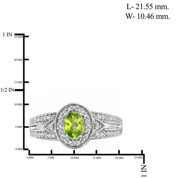 JewelonFire 1/2 Carat T.G.W. Peridot And 1/20 Carat T.W. White Diamond Sterling Silver Ring - Assorted Colors