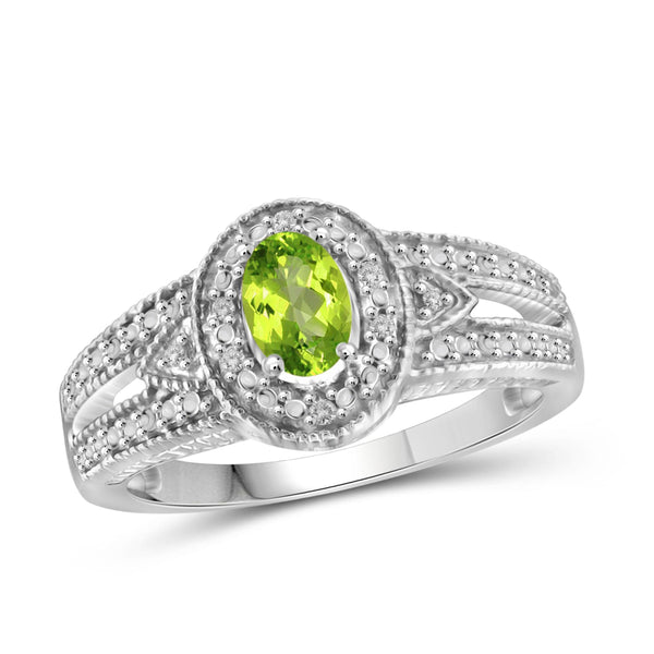 JewelonFire 1/2 Carat T.G.W. Peridot And 1/20 Carat T.W. White Diamond Sterling Silver Ring - Assorted Colors