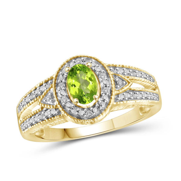 JewelonFire 1/2 Carat T.G.W. Peridot And 1/20 Carat T.W. White Diamond Sterling Silver Ring - Assorted Colors