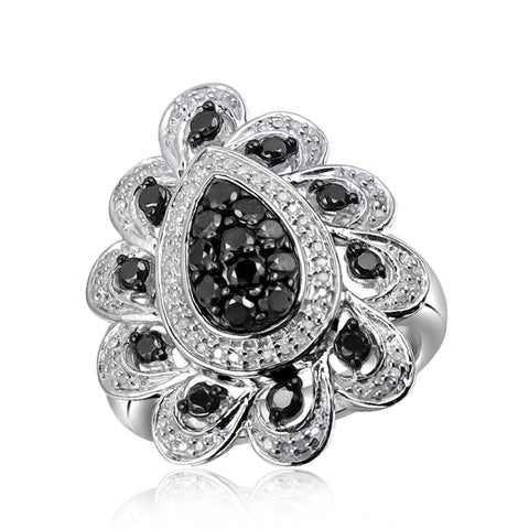 JewelonFire 1 Carat T.W. Black And White Diamond Sterling Silver Ring