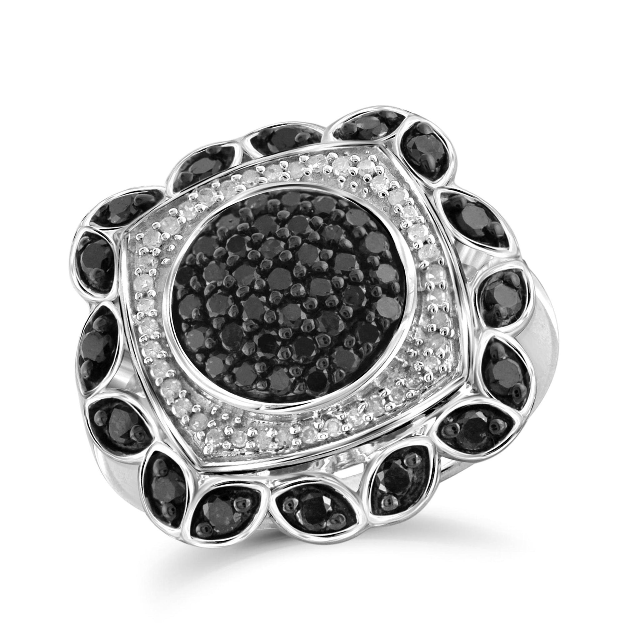 JewelonFire 1 Carat T.W. Black And White Diamond Sterling Silver Square Ring