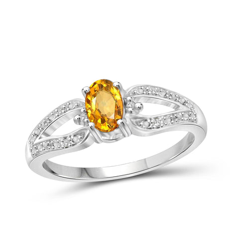 JewelonFire 1/2 Carat T.G.W. Citrine And White Diamond Accent Sterling Silver Ring - Assorted Colors