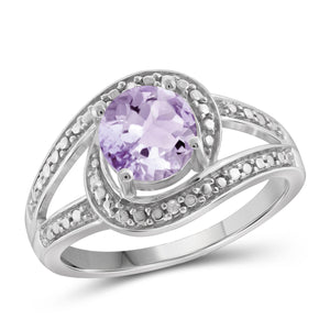 JewelonFire 1 1/5 Carat T.G.W. Pink Amethyst And White Diamond Accent Sterling Silver Ring - Assorted Colors