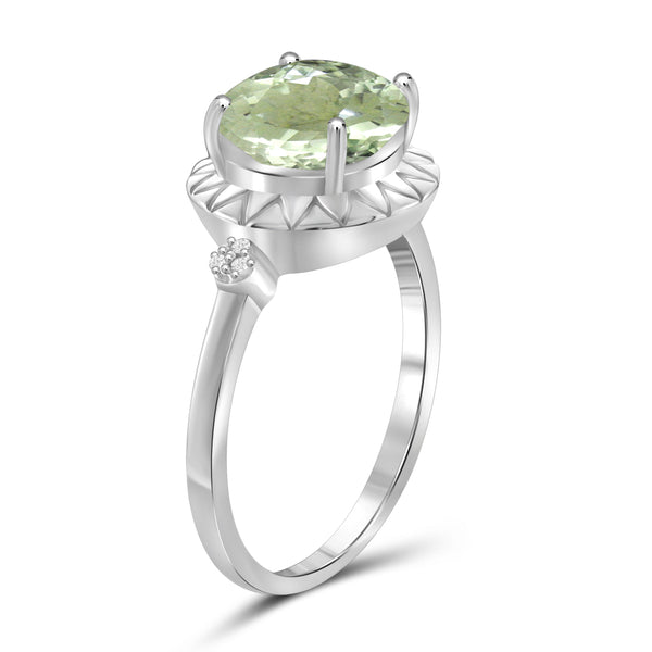 JewelonFire 2 1/2 Carat T.G.W. Green Amethyst And White Diamond Accent Sterling Silver Ring - Assorted Colors