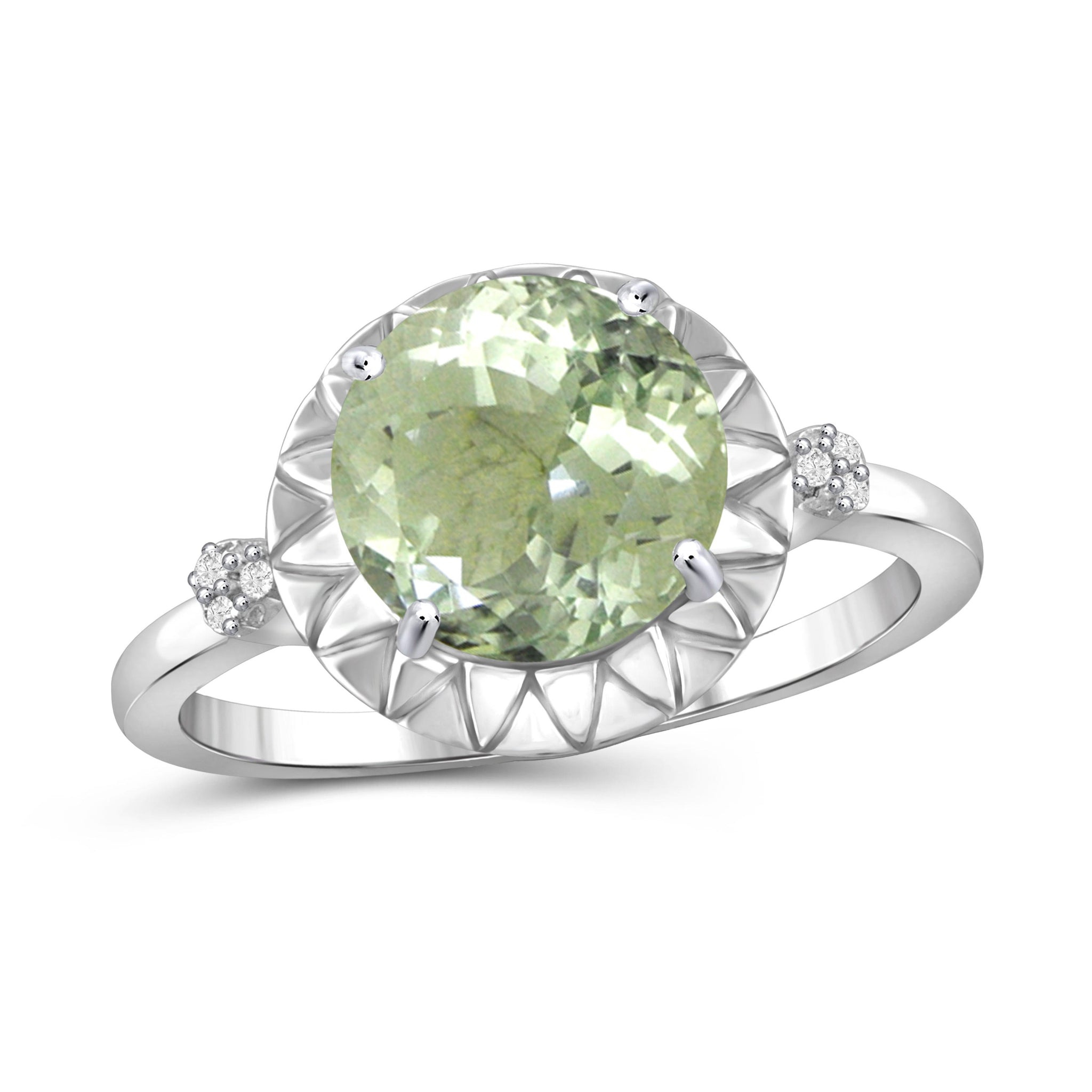 JewelonFire 2 1/2 Carat T.G.W. Green Amethyst And White Diamond Accent Sterling Silver Ring - Assorted Colors