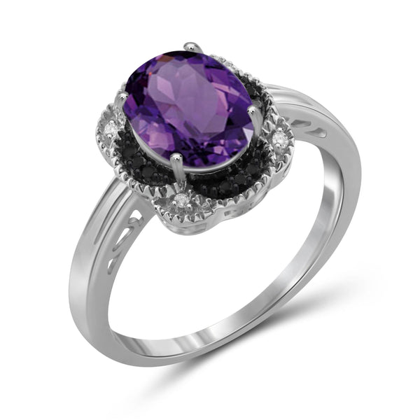 JewelonFire 1.60 Carat T.G.W. Amethyst And 1/20 Carat T.W. Black & White Diamond Sterling Silver Ring - Assorted Colors