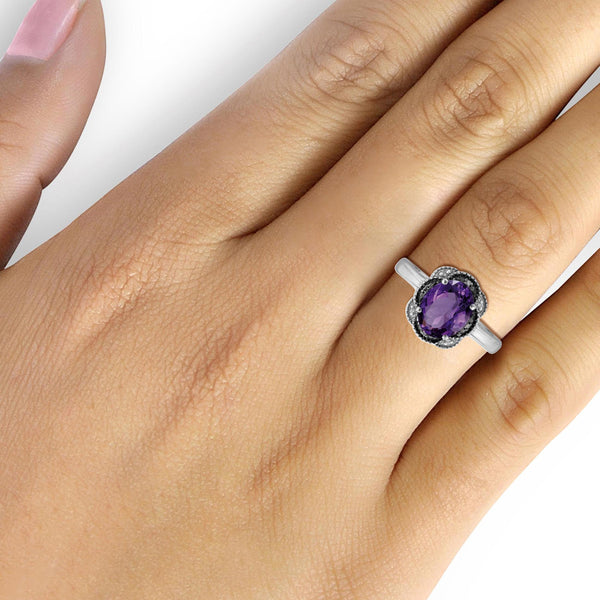 JewelonFire 1.60 Carat T.G.W. Amethyst And 1/20 Carat T.W. Black & White Diamond Sterling Silver Ring - Assorted Colors