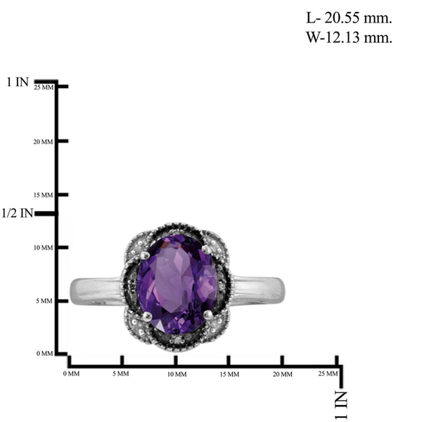 JewelonFire 1.60 Carat T.G.W. Amethyst And 1/20 Carat T.W. Black & White Diamond Sterling Silver Ring - Assorted Colors