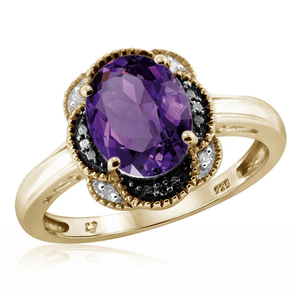 JewelonFire 1.60 Carat T.G.W. Amethyst And 1/20 Carat T.W. Black & White Diamond Sterling Silver Ring - Assorted Colors