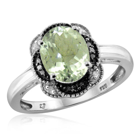 JewelonFire 1.85 Carat T.G.W. Green Amethyst And 1/20 Carat T.W. Black & White Diamond Sterling Silver Ring - Assorted Colors