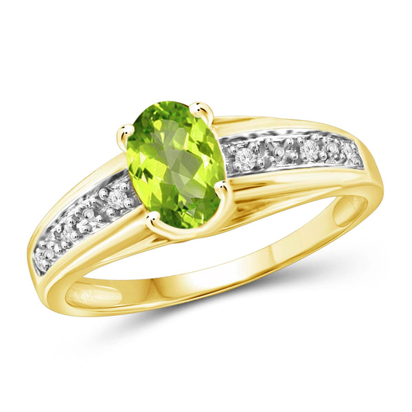 JewelonFire 3/4 Carat T.G.W. Peridot And 1/20 Carat T.W. White Diamond Sterling Silver Ring - Assorted Colors