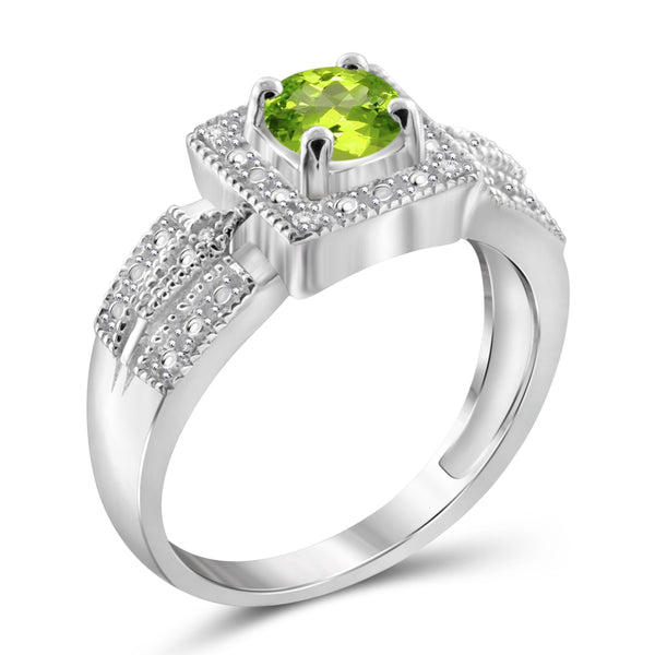 JewelonFire 1/2 Carat T.G.W. Peridot and White Diamond Accent Sterling Silver Ring - Assorted Colors