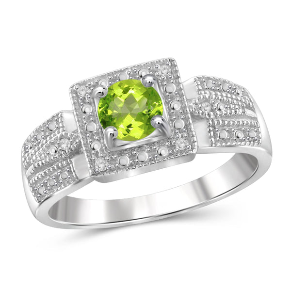 JewelonFire 1/2 Carat T.G.W. Peridot and White Diamond Accent Sterling Silver Ring - Assorted Colors