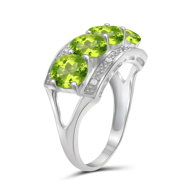 JewelonFire 3.00 Carat T.G.W. Peridot And White Diamond Accent Sterling Silver Ring - Assorted Colors