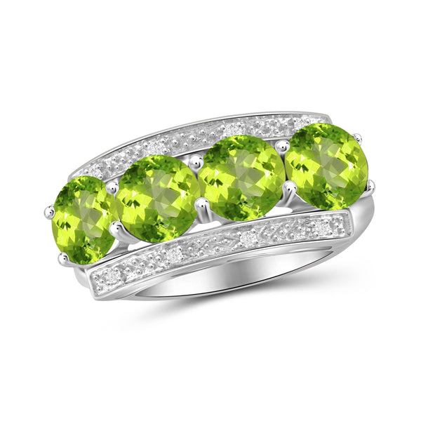 JewelonFire 3.00 Carat T.G.W. Peridot And White Diamond Accent Sterling Silver Ring - Assorted Colors